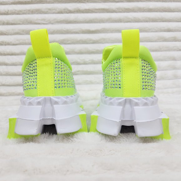 Presto Light Weight Slip on Neon Yellow Rhinestone Sneakers - Running Shoes J - Picture 4 of 14
